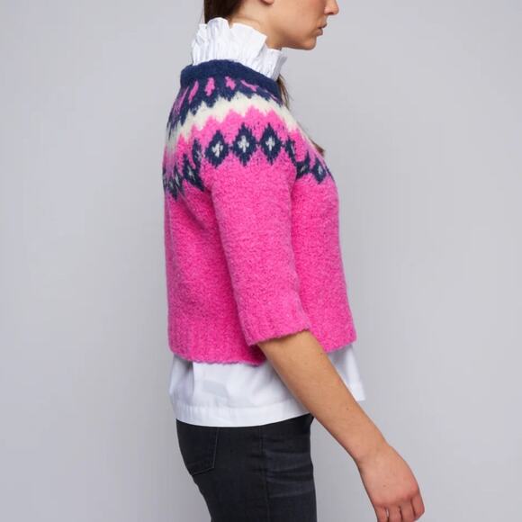 Smythe Pink Sweater Fair Aisle Preppy Alpaca XS Retails: $425 - Picture 4 of 9